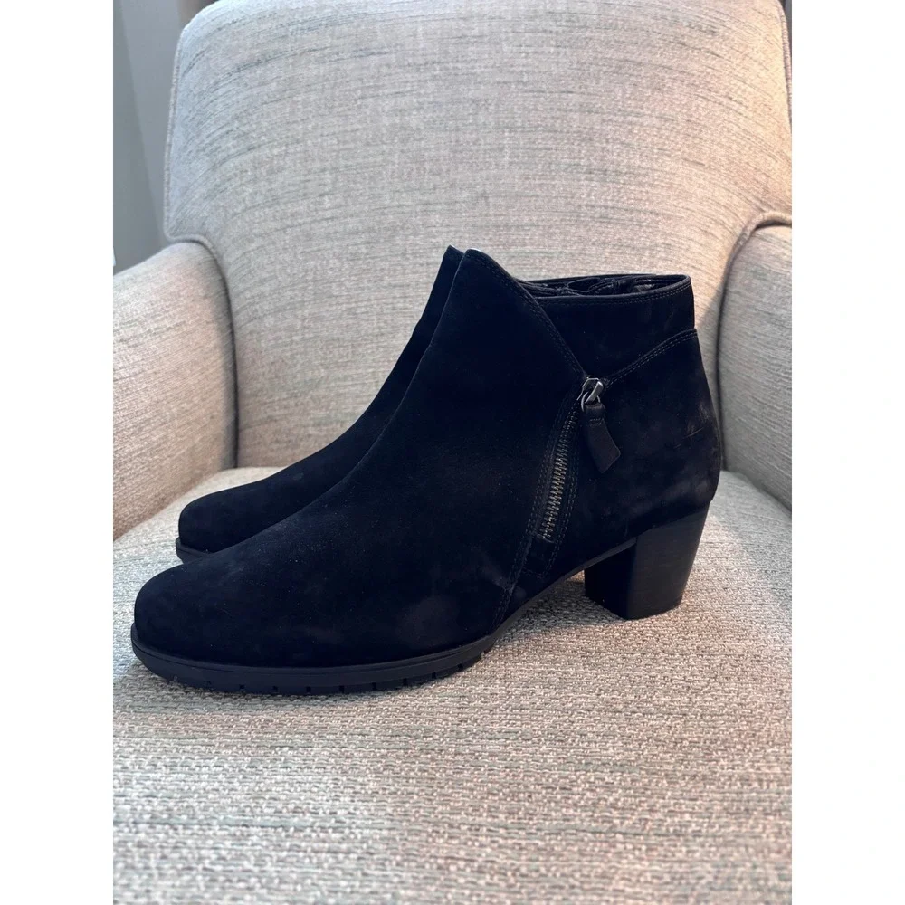 Gabor Comfort-H Black Suede Ankle Boots Side Zip Block Heel 96.603 7.5 UK 10 US